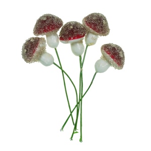 Ciuperca polistiren rosie glazurata 2,5cm cu tija 5,5cm 5/set