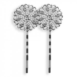 Clama par argintiu inchis 6,5cm cu platou filigranat 2,5cm 2/set