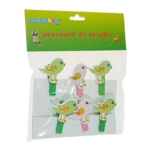 Cleste lemn pasare placaj 3,5cm 6/set culori diverse Colorarte A1155