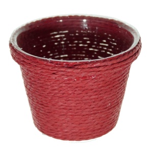 Cos plastic cu sfoara hartie rosu baza rotunda 7x8x10cm