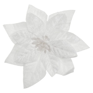 Craciunita alba petale catifea 17cm cu clema DD59247