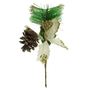 Crenguta pin/craciunita aurie si con cu sclipici auriu 22cm