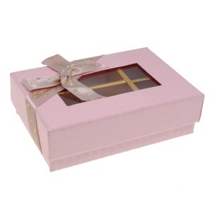 Cutie carton bijuterii dreptunghiulara cu fereastra si 6 compartimente 12x8,5x3,8cm roz
