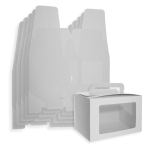 Cutie carton cu maner si fereastra acetofan 10x14x10cm alba 6/set