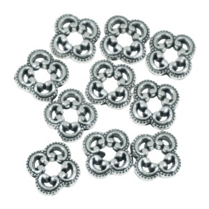 Distantier metalic argintiu inchis model floral 10x10mm 10/set