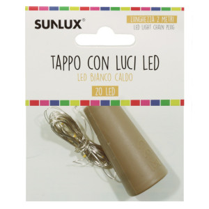 Dop sticla cu instalatie luminoasa fir cu 20 leduri lumina alba/calda 2m cu 3 baterii incluse