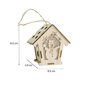 Felinar placaj forma casa cu model om de zapada si lumina 8,5x8,5x4,8cm - Img 3