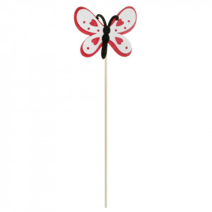 Fluture pasla rosu cu alb si negru 6,5x8cm pe bat 24cm