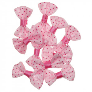 Fundita textil roz cu buline si banda fucsia 3,5cm 10/set