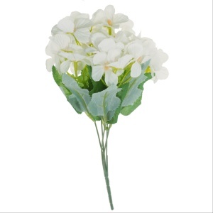 Hortensie textil si plastic alb 32cm 5 ramificatii
