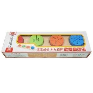 Joc educativ din lemn - Fractii 1-1/4 culori diverse 10x35,5x5,5cm 10 piese + suport