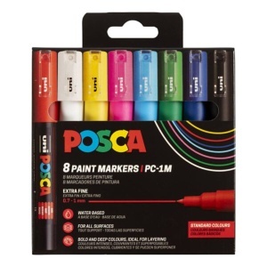 Marker vopsea pe baza de apa varf fin 0,7-1mm Uni Posca pc-1m 8 culori/set