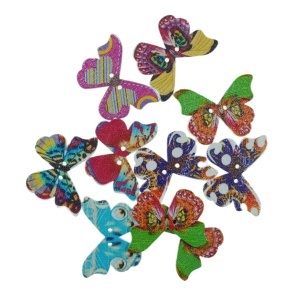 Nasture lemn multicolor fluture model-2 2,7x2cm 10/set