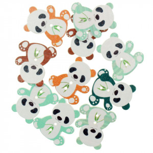 Nasture lemn multicolor urs panda 2,6x2,8cm 10/set