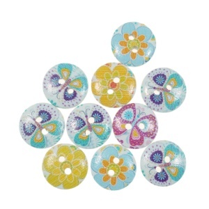 Nasturi lemn rotunde model floare/fluture multicolor 1,5x0,4cm 10/set 121673