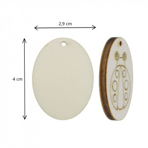 Oval placaj natur pirogravat buburuza, cu gaura 2,9x4cm 2/set - Img 2