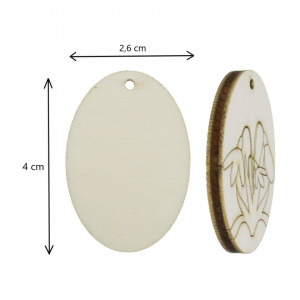 Oval placaj natur pirogravat model buchet ghiocei, cu gaura 2,6x4cm 2/set - Img 2