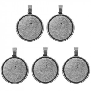 Pandantiv baza argintiu inchis 17x26mm pentru cabochon rotund 14mm 5/set P3