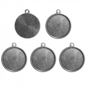 Pandantiv baza argintiu inchis 19x22mm pentru cabochon rotund 16mm 5/set P171