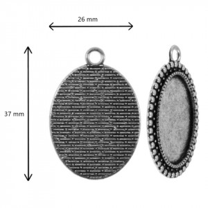 Pandantiv baza argintiu inchis 26x37mm pentru cabochon oval 18x24mm 2/set P180 - Img 2