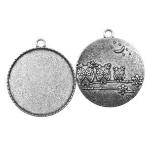 Pandantiv baza argintiu inchis 37x41mm pentru cabochon rotund 34,8mm 2/set bufnite P54