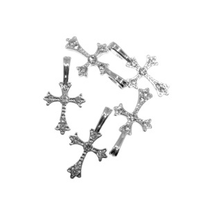 Pandantiv metalic argintiu cruciulita cu strasuri 15x25mm 5/set