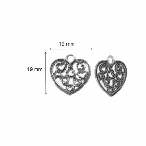 Pandantiv metalic argintiu inchis inima 19x19mm 10/set - Img 2