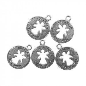Pandantiv metalic argintiu inger decupat in cerc 17,5x21mm 5/set
