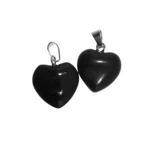 Pandantiv piatra semipretioasa onix negru inima 15x17mm cu agatatoare metalica argintie 2/set
