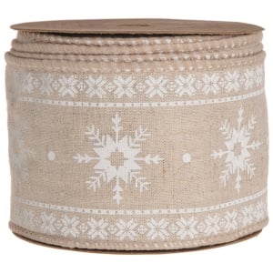 Panglica bumbac bej cu motiv traditional alb si margine sarma 60mm x 5m/rola Canea yxr-pl1619_01