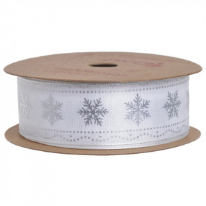 Panglica satinata alba cu fulgi argintii 25mm x 10m/rola Canea yxr-pl1932_02