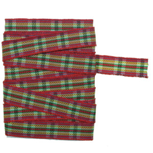 Panglica textil carouri rosu cu verde 1cm x 3m