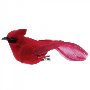 Pasare cardinal rosie cu clips 13x4cm 7821/7826