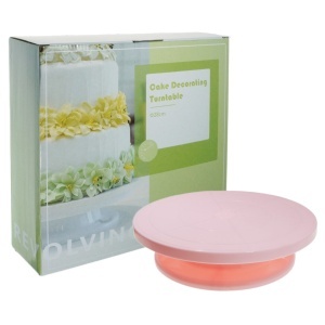 Platou rotativ plastic pentru decorare prajituri 28x7cm roz