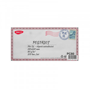 Plic alb cu clapeta autoadeziva DL 11x22cm 80g 100/set Daco PC80 - Img 2