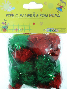 Pompon rosu/verde metalizat marimi diferite 30/set