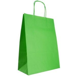 Punga hartie craft verde interior alb maner rasucit 22x10x30,5cm