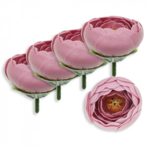 Ranunculus din sapun roz prafuit 4cm cu tija si mijloc din plastic 5/set