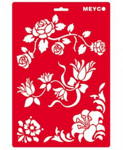 Sablon plastic alb/rosu flori A4 Meyco 66044