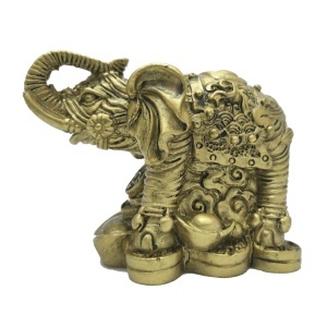Statueta Feng Shui din rasina Elefant pe bani si pepite 4,5x8x6cm bronz FS54