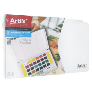 Acuarele 24 culori + pensula cu rezervor si burete Artix PP264-24