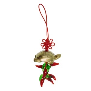 Amuleta Feng Shui - Broasca testoasa din rasina si ardei iute 11cm rosu/bronz