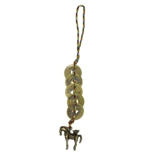 Amuleta Feng Shui - Cal cu pepite si 5 monede 18,5cm auriu