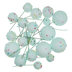 Bila plastic 2-4cm cu tija 6cm pentru tort 20/set bleu cu sclipici