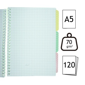 Caiet mic matematica + dictando cu spira coperta plastic culori diverse A5 70g 120 file Daco CT5203 - Img 3