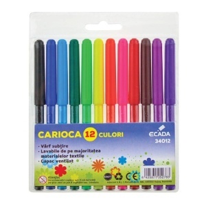 Carioca lavabila cu varf subtire 12 culori/set Ecada 34012
