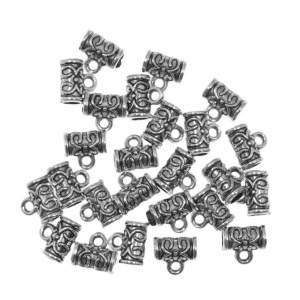 Charm metalic argintiu inchis cilindric 7,5x6,8mm 25/set