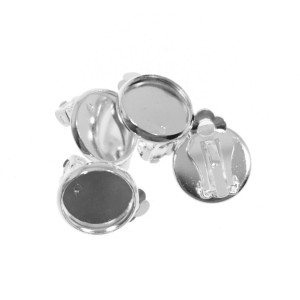 Clips cercei argintiu cu baza cabochon 14mm interior 12mm 4/set