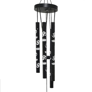 Clopotei de vant lemn Yin Yang cu tuburi din metal 36cm negru CP28 - Img 3