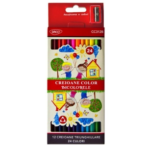 Creion bicolor 2 capete 24 culori 12/set Daco CC312B